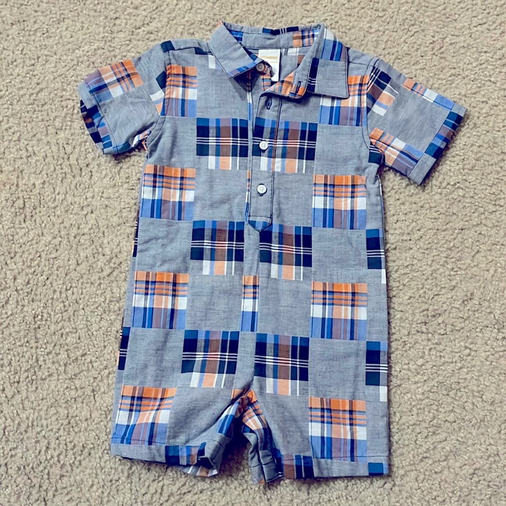 Gymboree Baby Boys Cotton Plaid Interlock Polo Romper Size 18-24 months